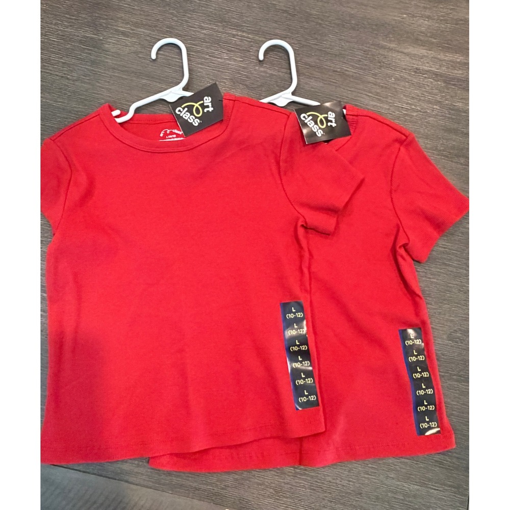 Art‎ Class Girls 2 Pack Red Ribbed Short Sleeve T-Shirt Set Size L 10-12 NWT